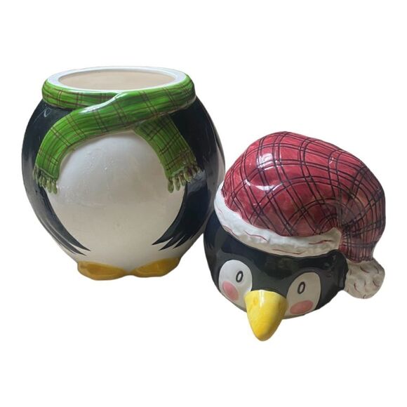 Vintage Laurie Gates Penguin Christmas Cookie Jar Twilight Collection - Picture 2 of 4